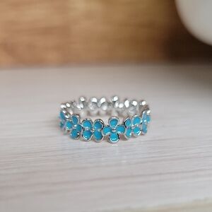 BLUE WILDFLOWER Floral Band Ring with Turquoise Enamel